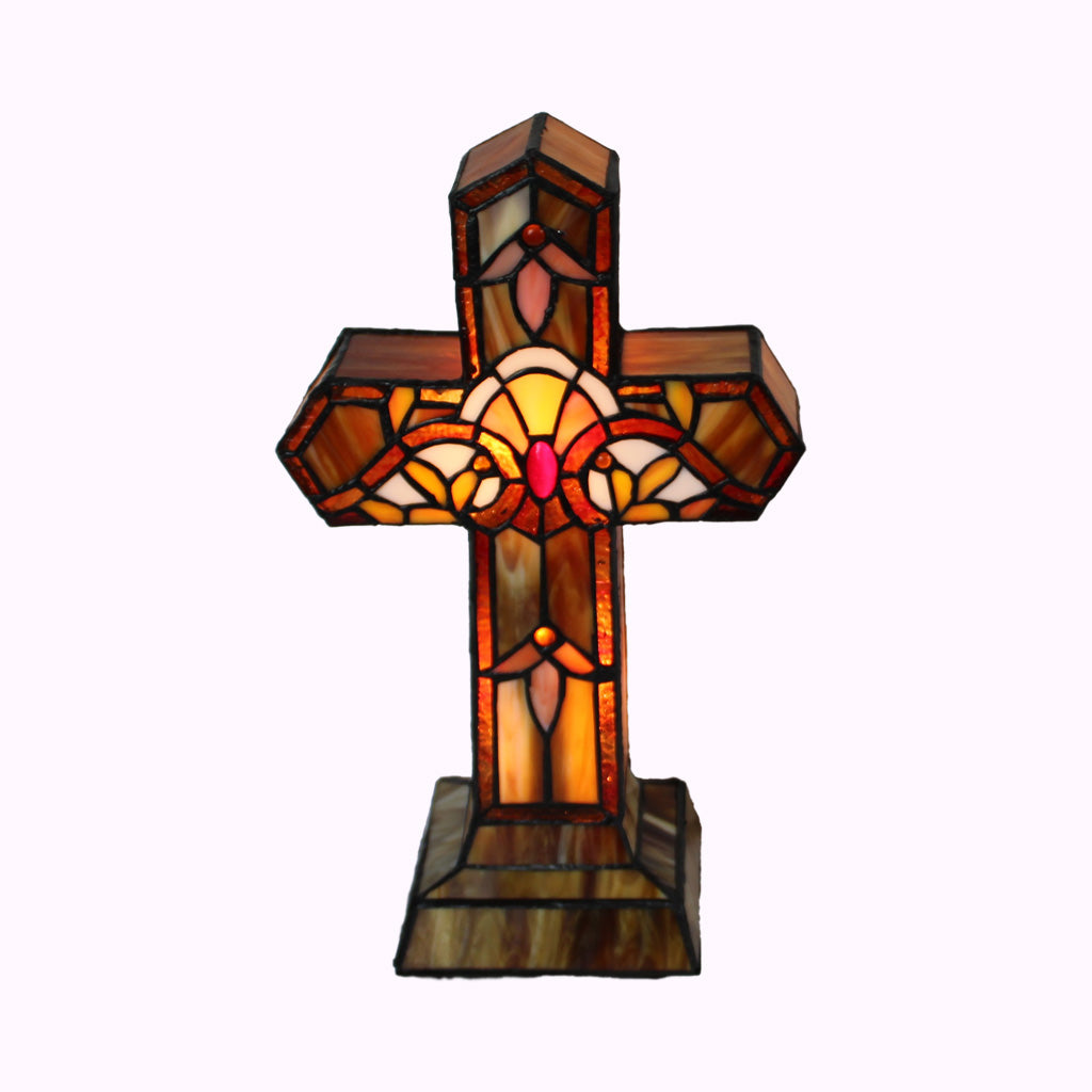 Amber Baroque Cross Tiffany Accent Lamp