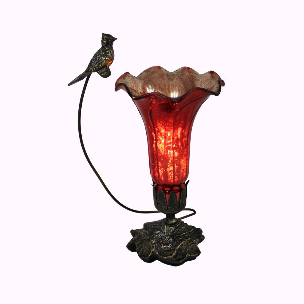 Jeweled Red Cardinal Sculptured Bronze Lamp