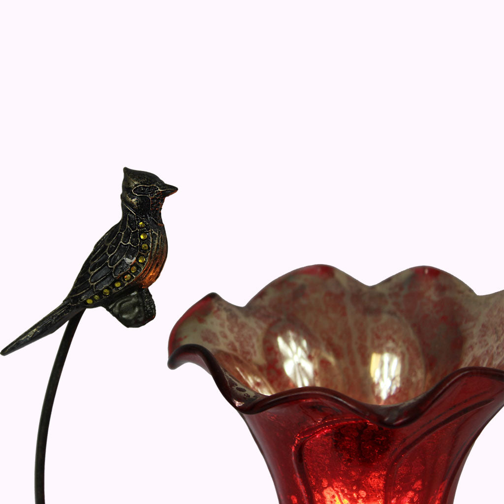 Jeweled Red Cardinal Sculptured Bronze Lamp