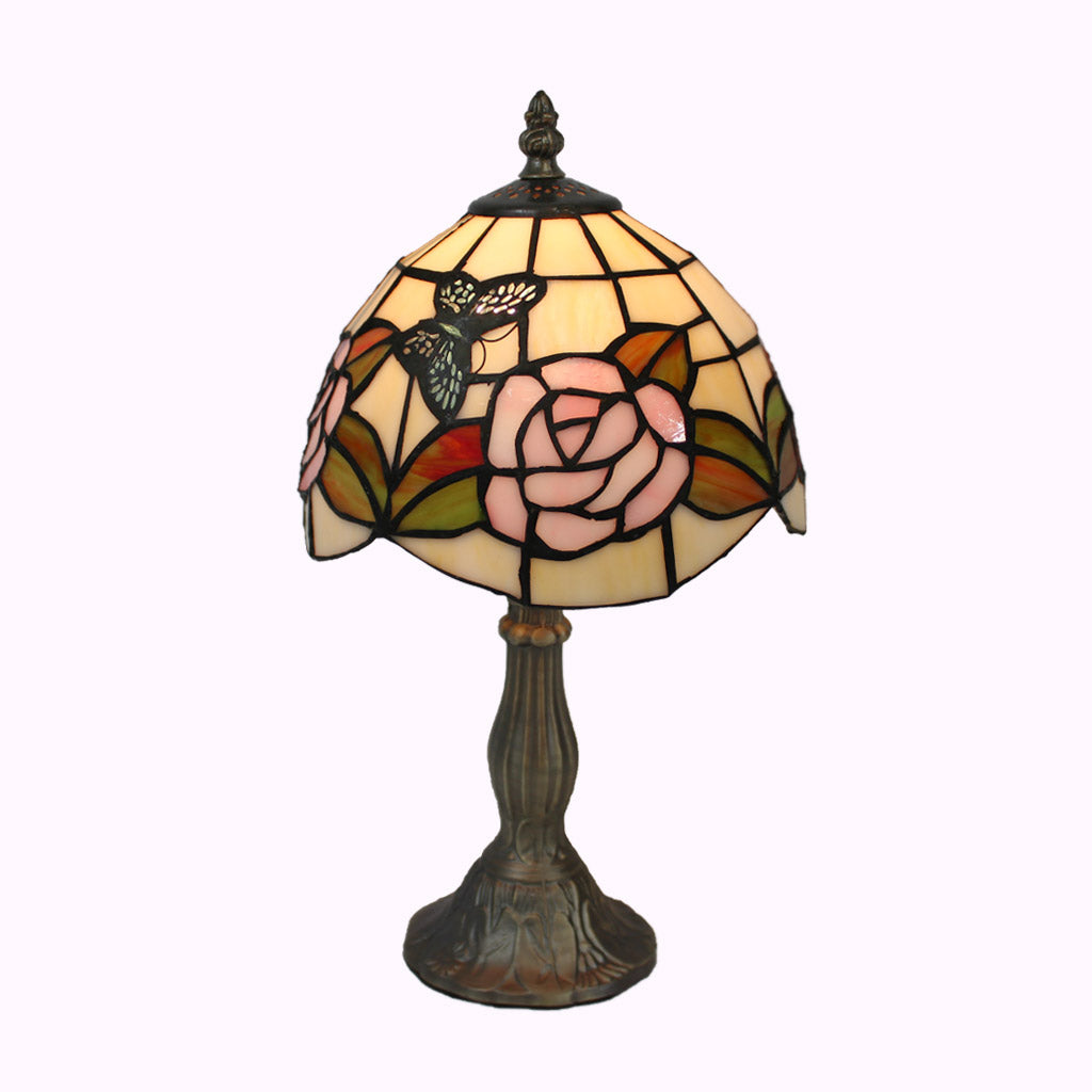 Butterflies and Pink Roses Tiffany Accent Lamp