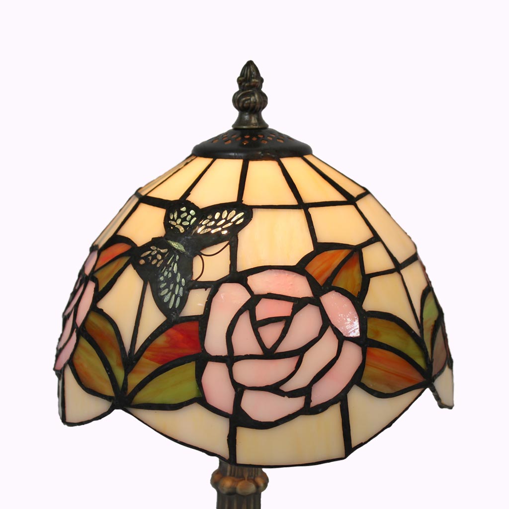 Butterflies and Pink Roses Tiffany Accent Lamp