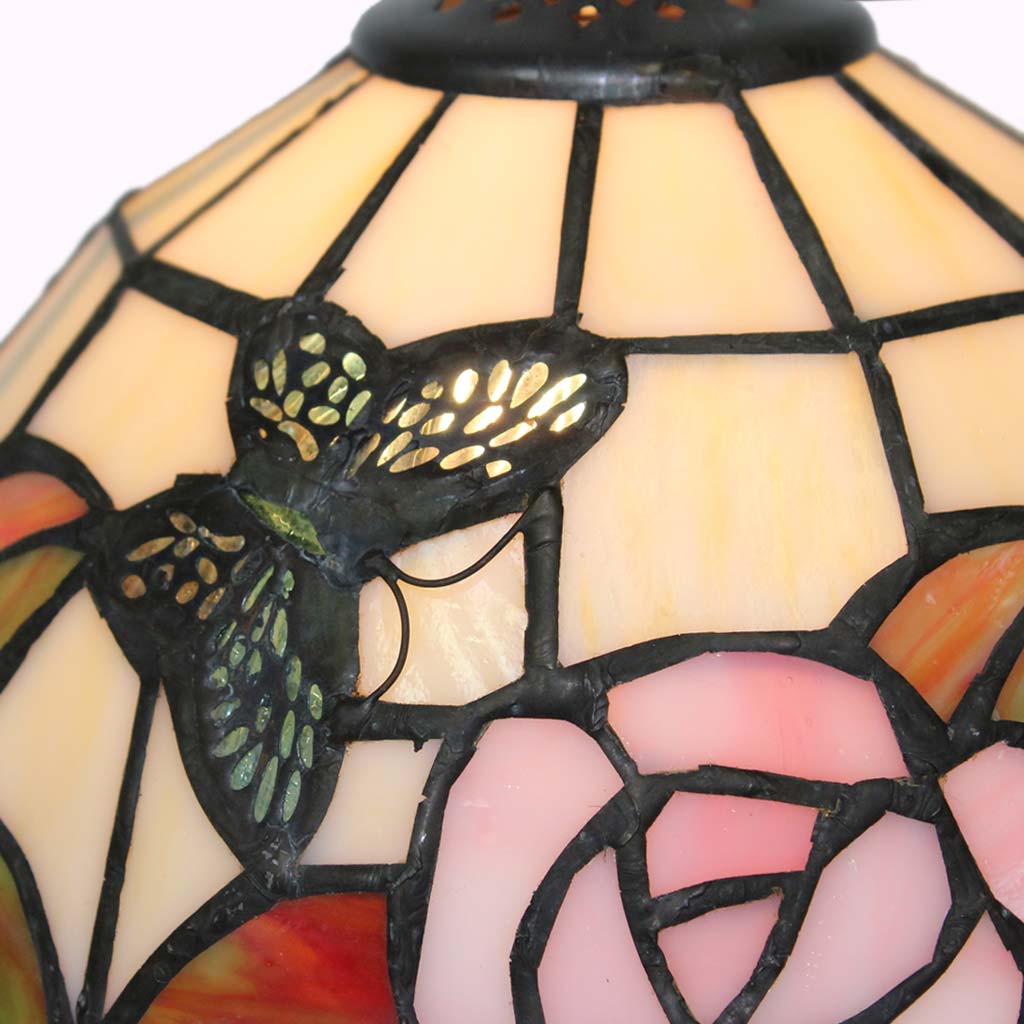 Butterflies and Pink Roses Tiffany Accent Lamp