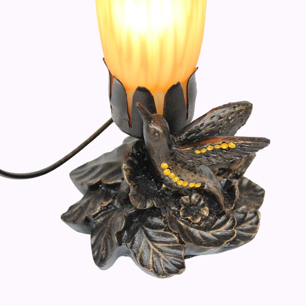 Double Hummingbird Sculptured Bronze Table Lamp