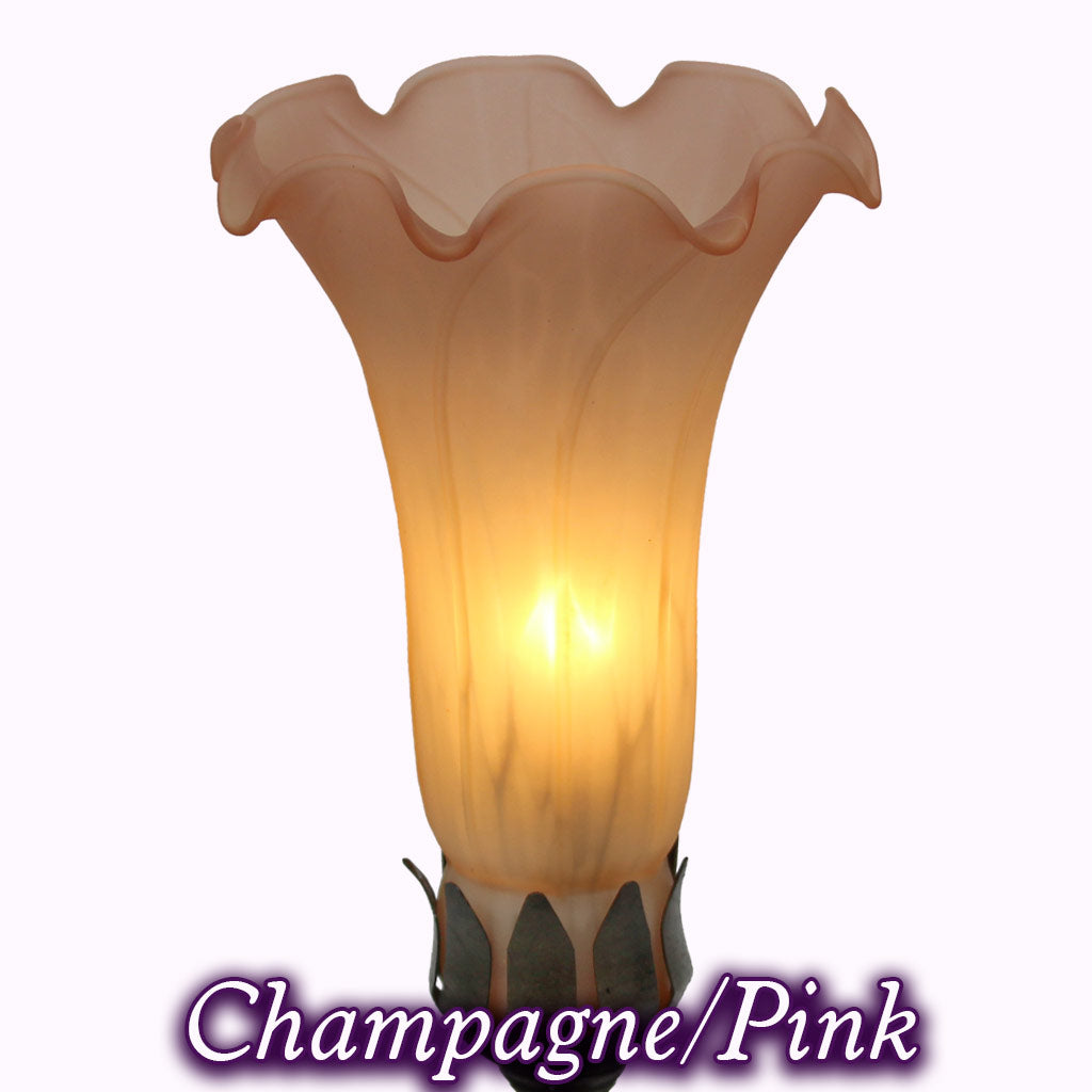 Double Hummingbird Sculptured Bronze Lamp in champagne and pink