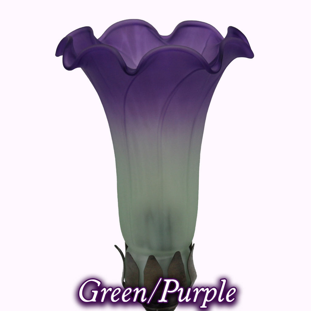 Double Hummingbird Sculptured Bronze Lamp in green and purple