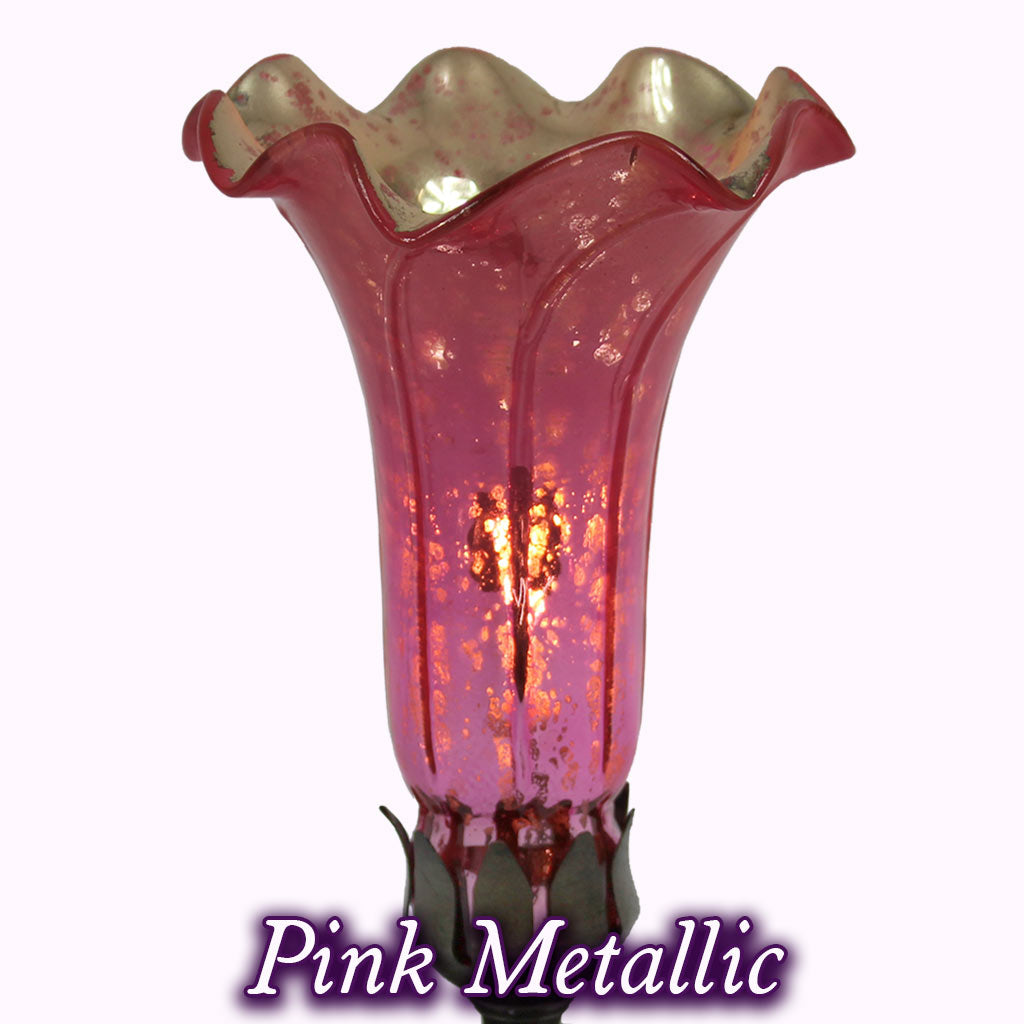 Jeweled Dragonfly Sculptured Bronze Lamp in pink metallic