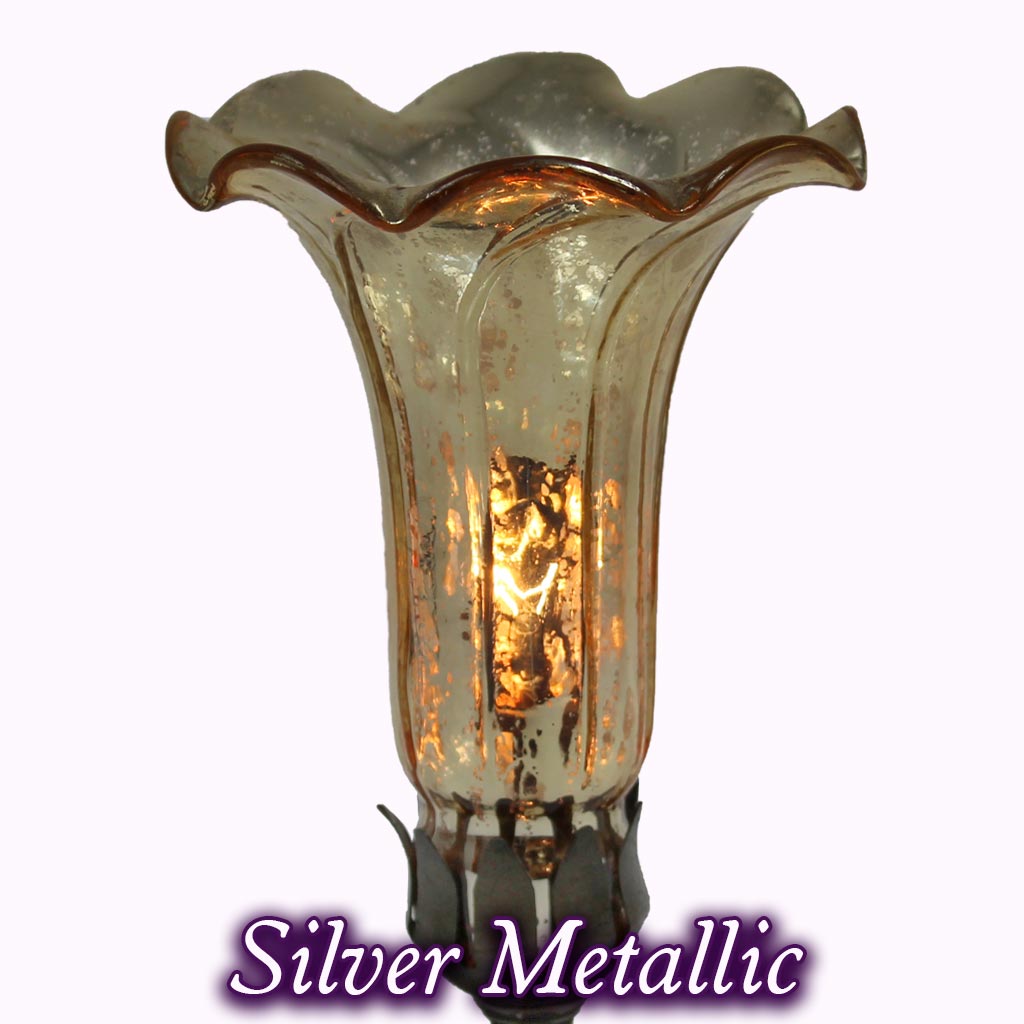 Double Hummingbird Sculptured Bronze Lamp in silver metallic